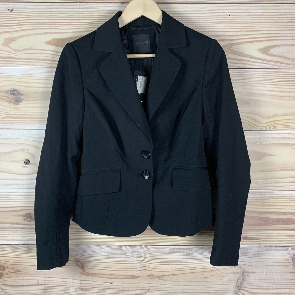The Limited Studio 400 Blazer Women 4 Black 2 Button Career Jacket NWT‎